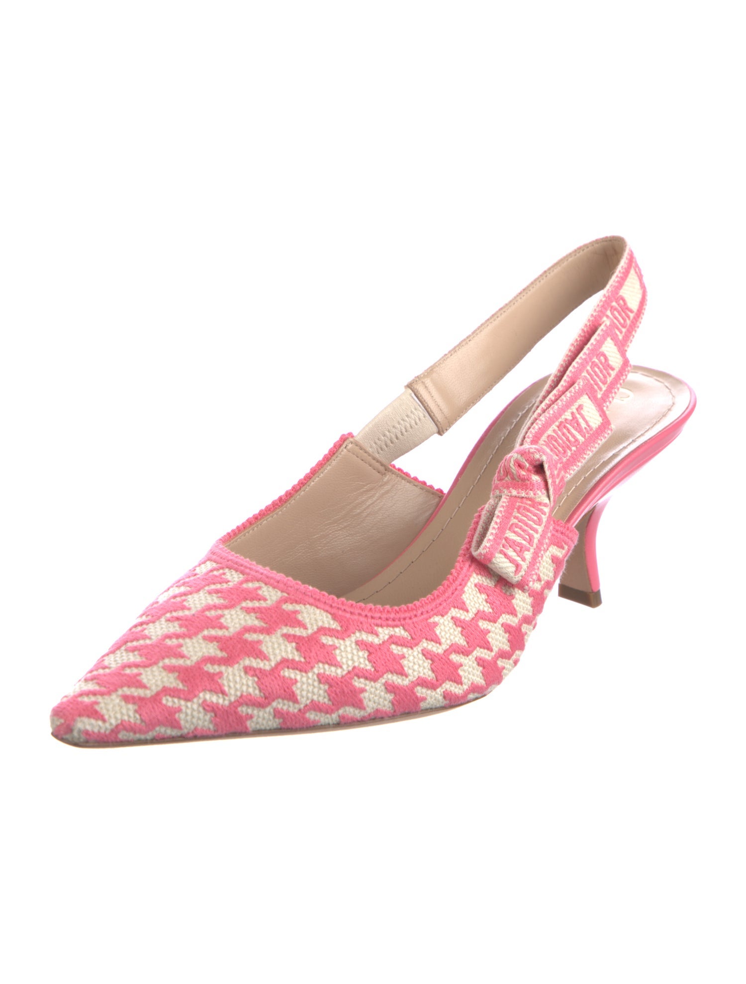 Christian Dior Canvas Houndstooth Print Slingback Pumps
